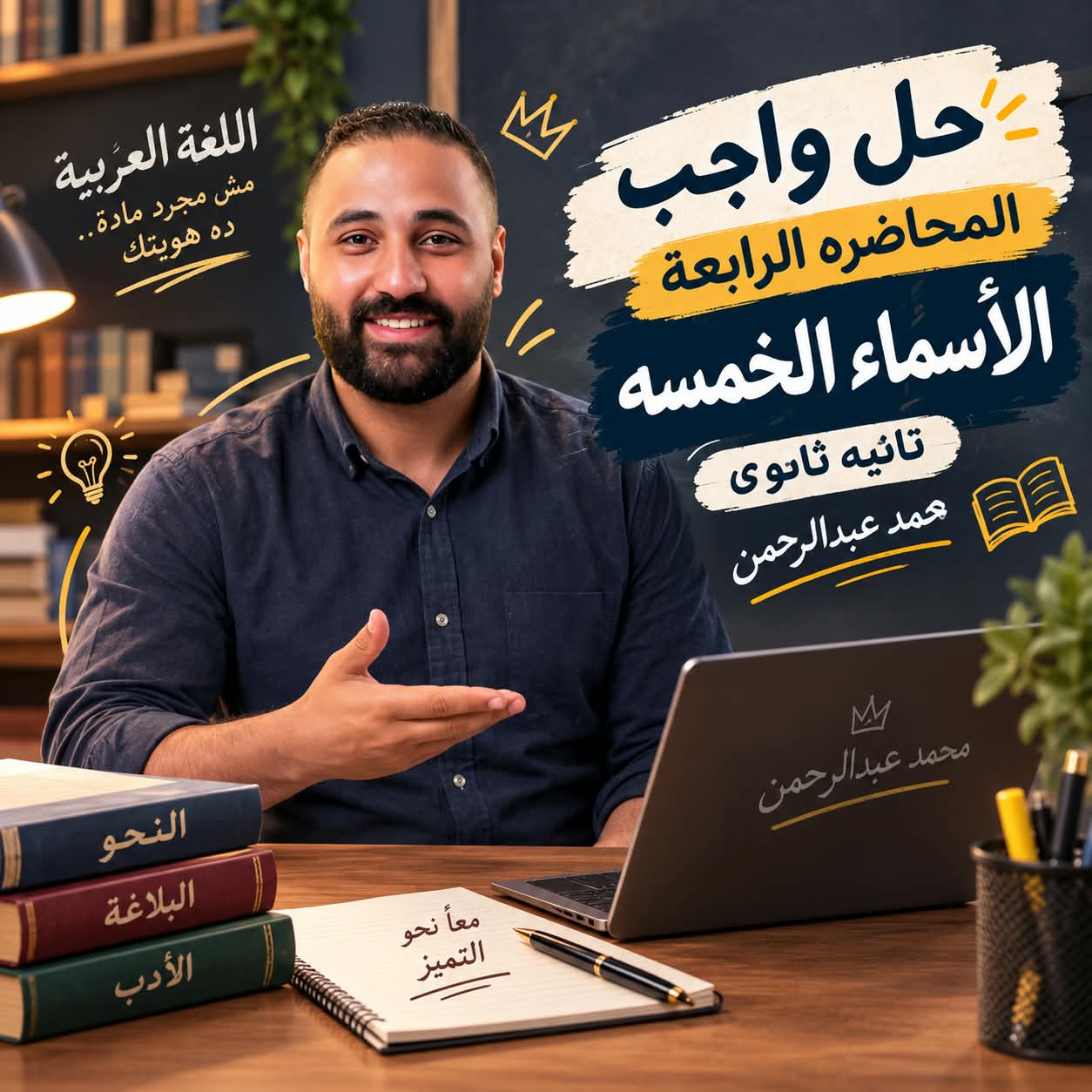 حل واجب المحاضره الرابعه تانيه ثانوى الاسماء الخمسه